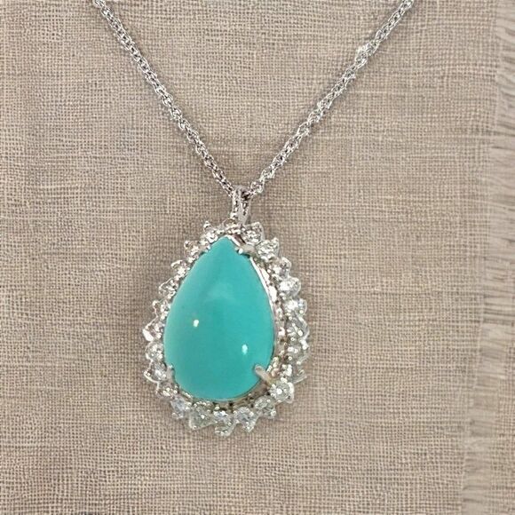 Persian Turquoise Diamond Pendant With Chain 17" 14k WG 9.9 TCW Certified 307918 - Picture 6 of 17
